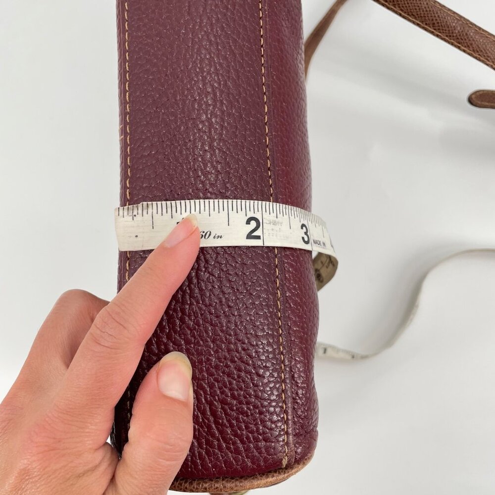 Vintage Liz Claiborne Burgundy Pebbled Leather Crossbody Bag Pockets Zipper - Picture 7 of 10